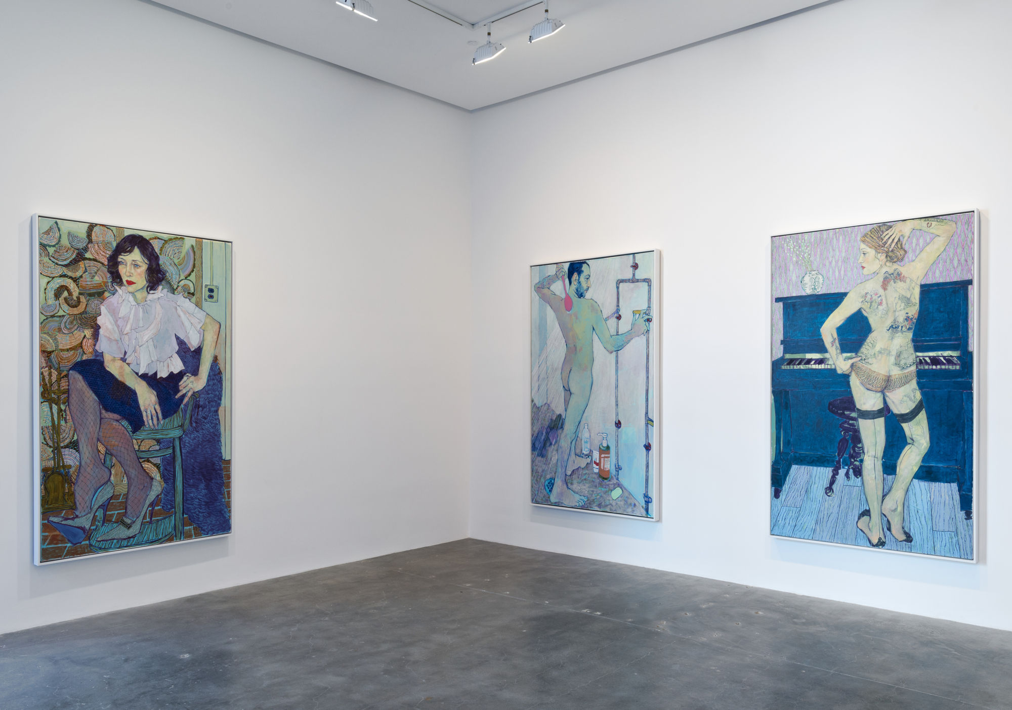 Installation view of three Hope Gangloff paintings at Susan Inglett Gallery
