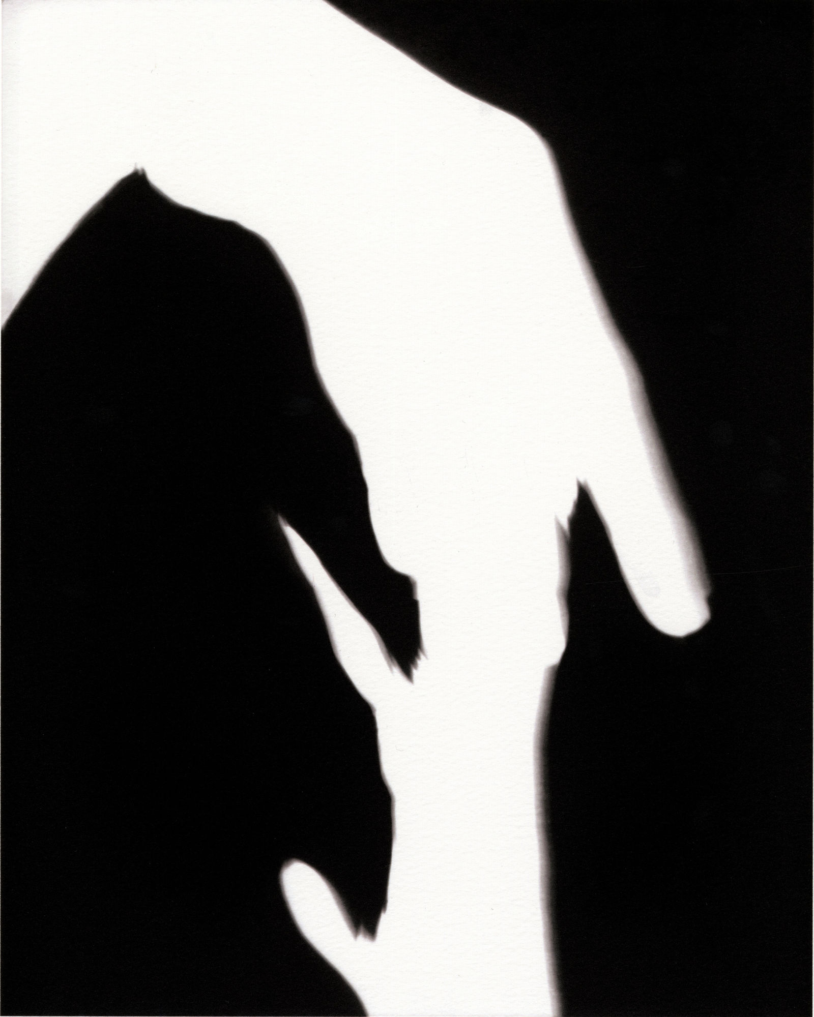 Black and white silhouette of touching hands