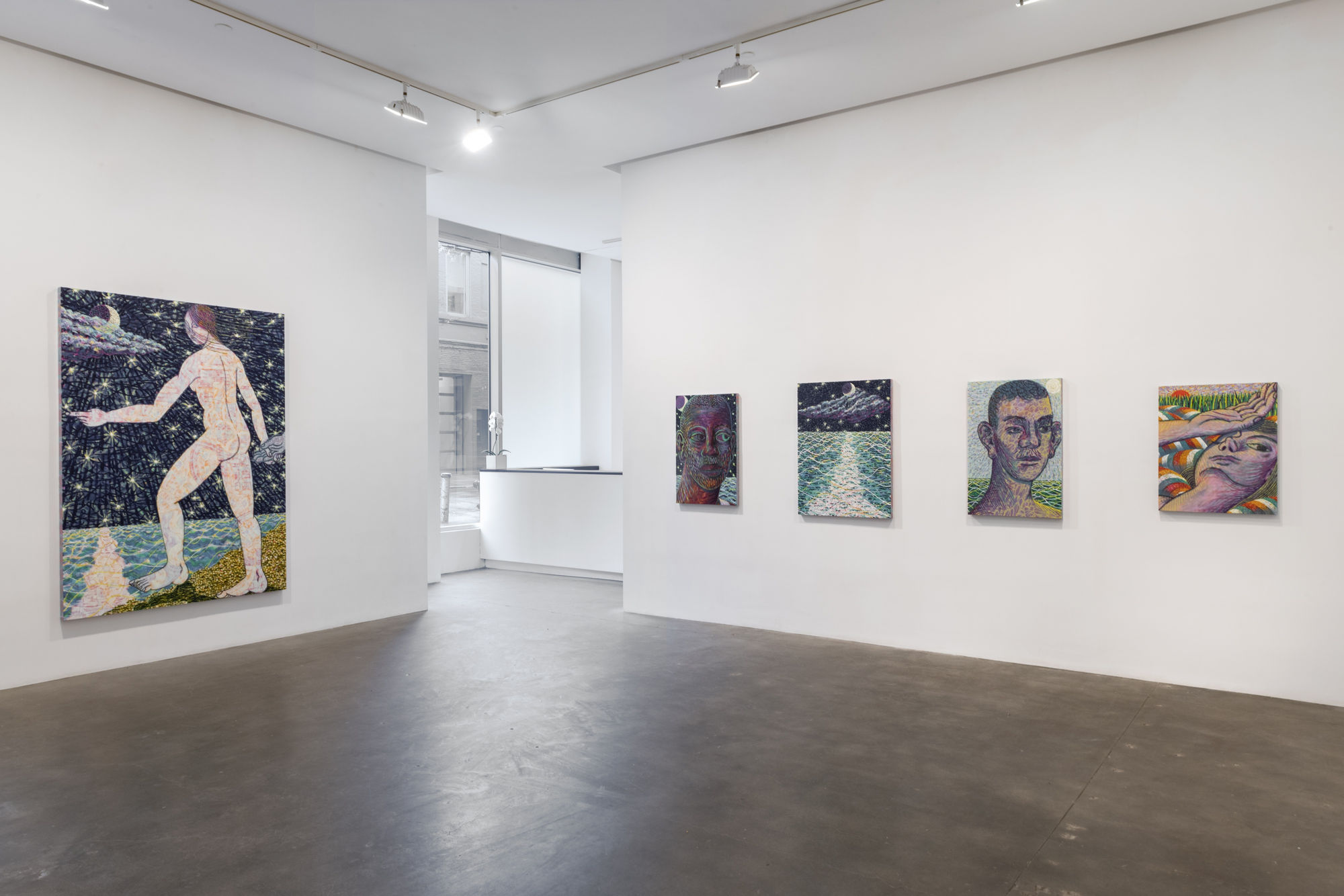 Installation view of Susan Inglett Gallery with large-scale paintings by Benjamin Degen hanging on the walls