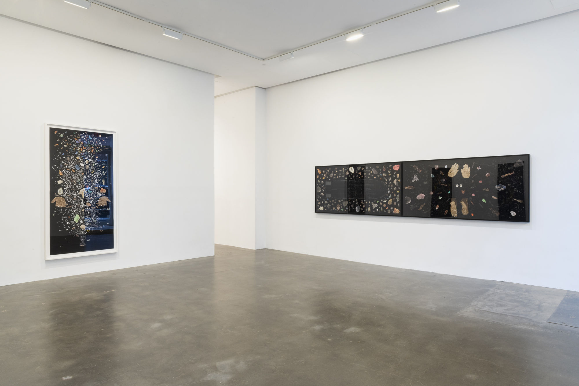 Installation view of Susan Inglett Gallery with two large works by William Villalongo hanging on the walls