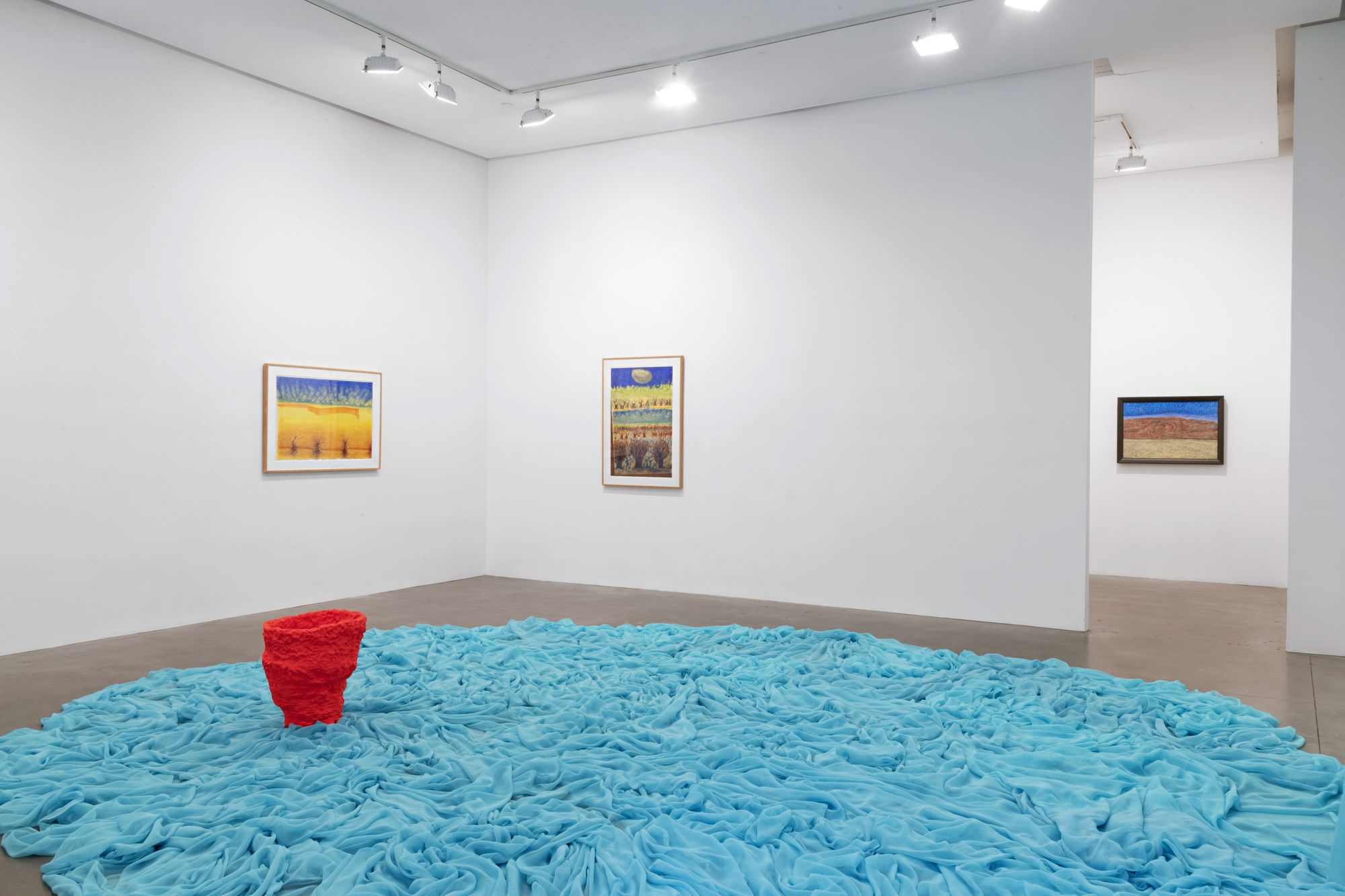 Installation view from Beverly Semmes and Richard Artschwager's " Blue Sky with Green Moon and Lake" exhibition at Susan Inglett Gallery