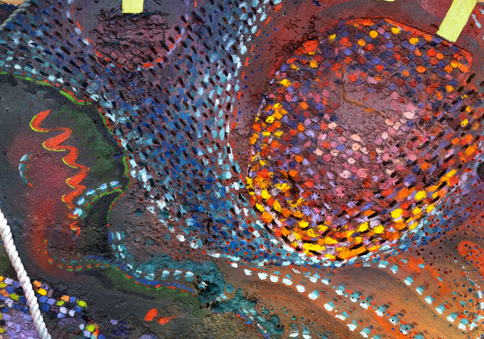 fragments of rest (detail 2), 2023, Oil and enamel paint, graphite on cast aluminum/painted wood, 28 x 21 3/8 x 2 1/2 inches, 71.1 x 54.3 x 6.4 cm