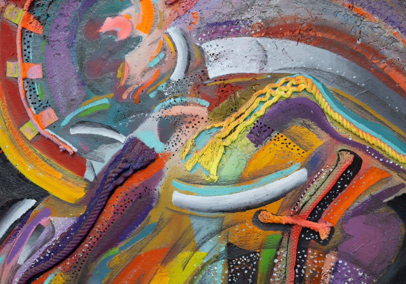 when stone entwines (detail 1), 2023, Oil and enamel paint, graphite on cast aluminum, in two parts, Left Panel 39 1/2 x 29 3/4 x 2 1/2 inches, 100.3 x 75.6 x 6.4 cm, Right Panel 45 x 32 1/2 x 2 1/2 inches, 114.3 x 82.6 x 6.4 cm