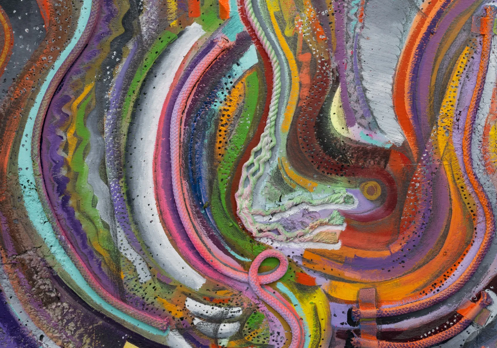 when stone entwines (detail 2), 2023, Oil and enamel paint, graphite on cast aluminum, in two parts, Left Panel 39 1/2 x 29 3/4 x 2 1/2 inches, 100.3 x 75.6 x 6.4 cm, Right Panel 45 x 32 1/2 x 2 1/2 inches, 114.3 x 82.6 x 6.4 cm