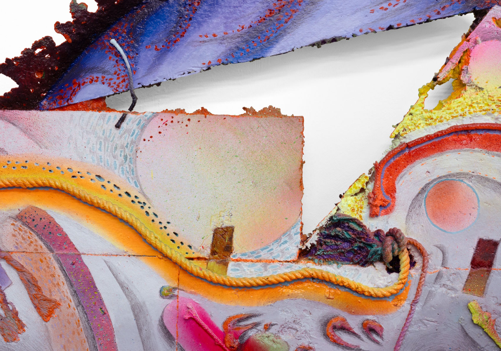 if only, if yet (detail 1), 2023, Oil and enamel paint, graphite on cast aluminum/painted wood, 28 1/2 x 28 x 3 inches, 72.4 x 71.1 x 7.6 cm