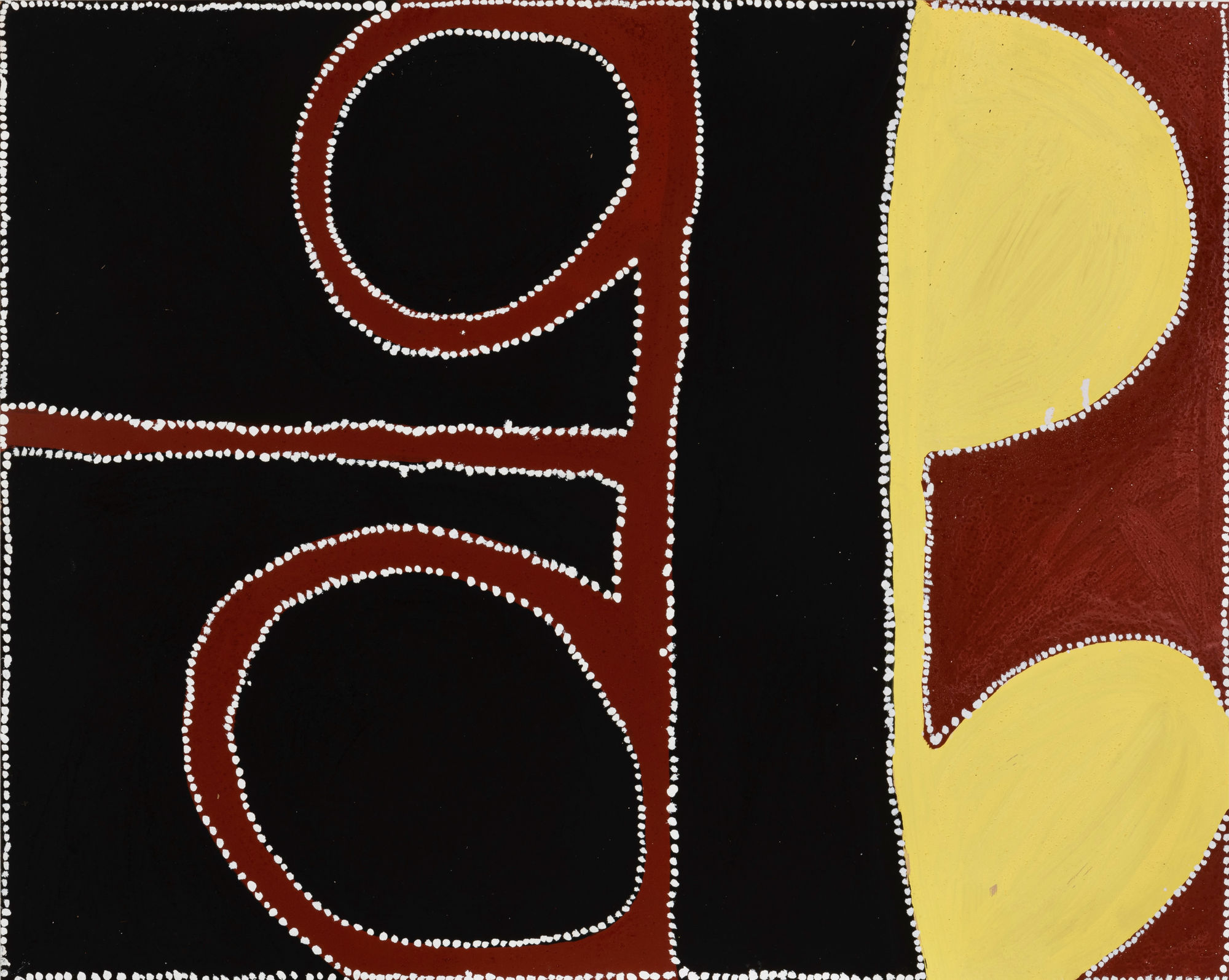 Jamelayigoon &ndash; Fig Tree Hole, 2004 Natural earth pigments and synthetic binder on composition board 31 1/2 x 39 3/8 in. (80 x 100 cm.) (PB 35)