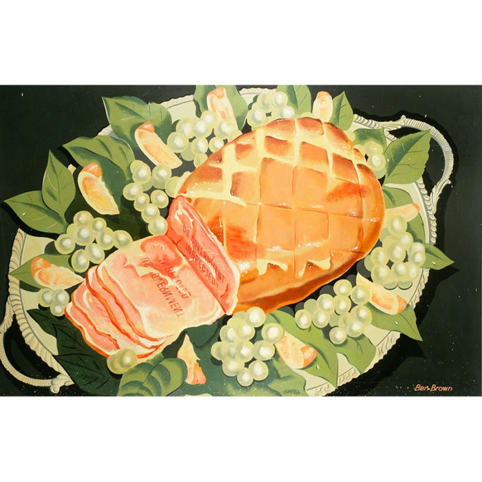 Ben Brown Untitled (“U.S. Government Inspected” Ham Sign), ca. 1950-60 Oil enamel on board 72 x 44 in. (182.9 x 111.8 cm.)