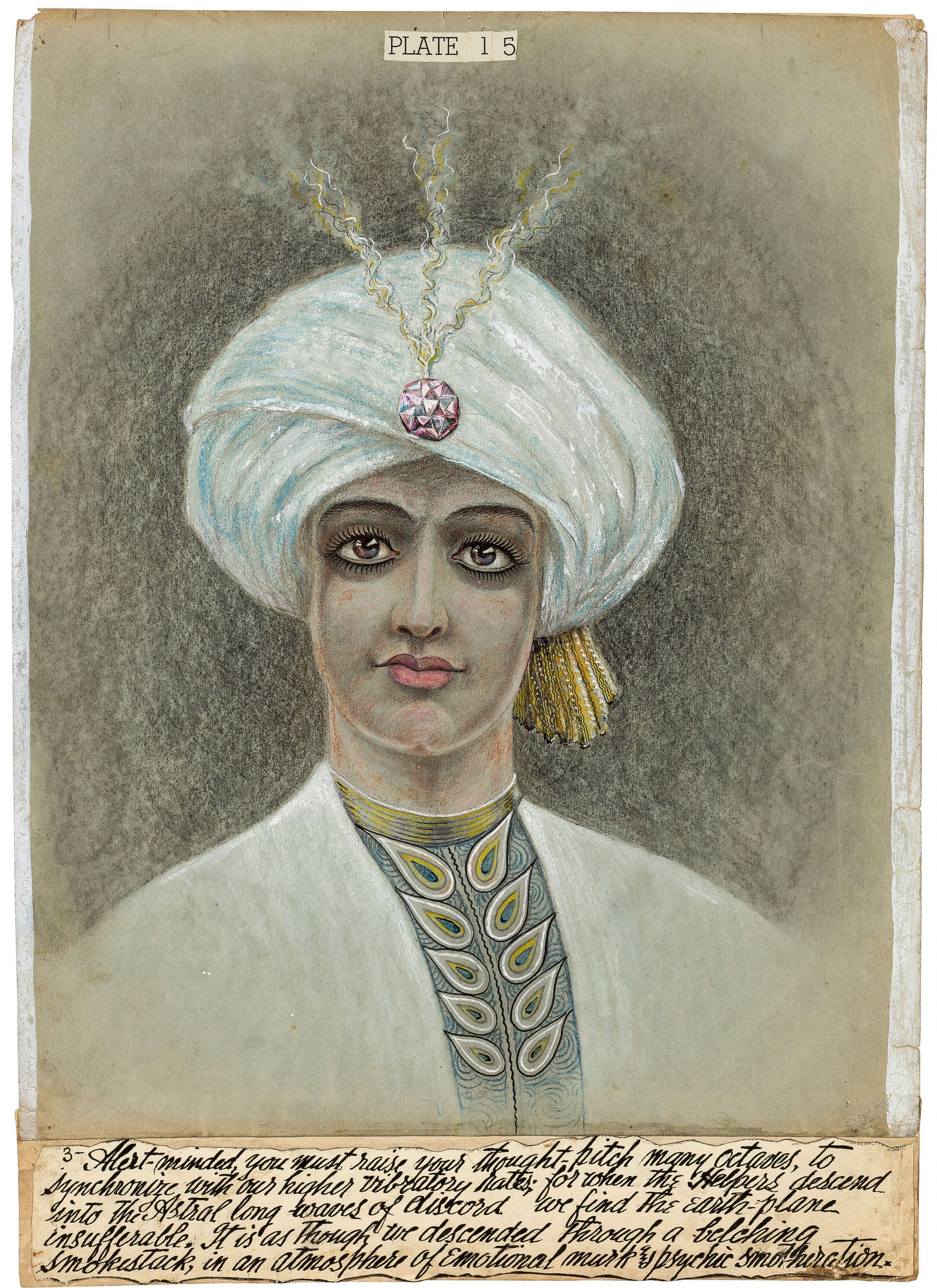 Alert-Minded ,You Must Raise Your Thought-Pitch Many Octaves , ca. 1919 - 1925 Crayon, colored pencil, ink, and gouache on paper 17 3/4 x 12 1/2 in. (45.1 x 31.8 cm.) (GWa 9) SOLD