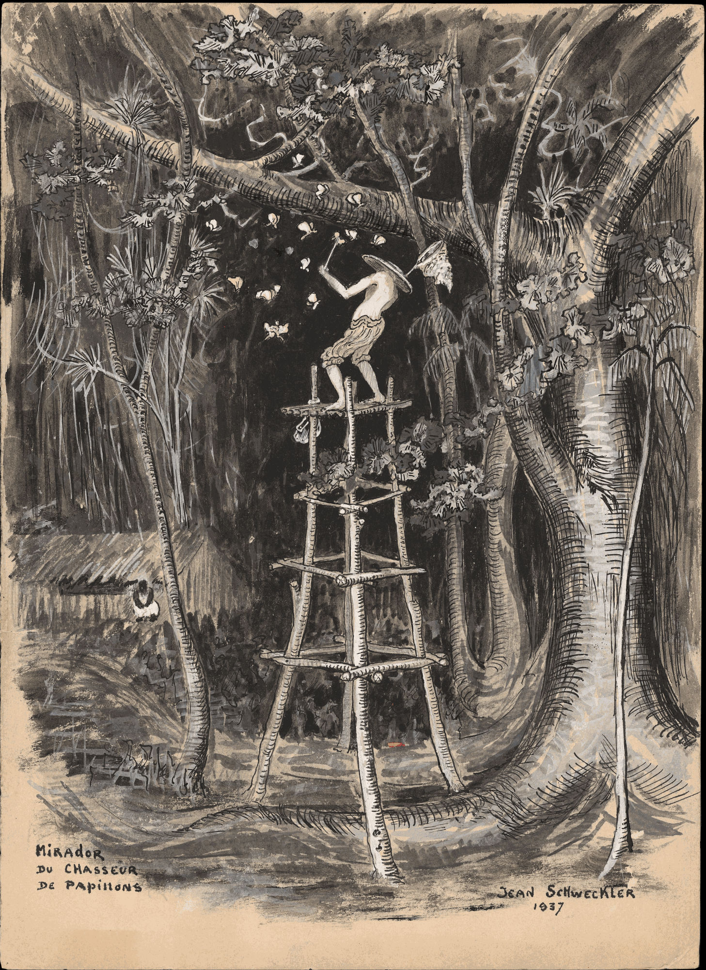 Mirador Du Chasseur De Papillons, 1937 India ink and white gouache on paper 10 1/2 x 14 in. (26.7 x 35.6 cm) (JS 04) NFS