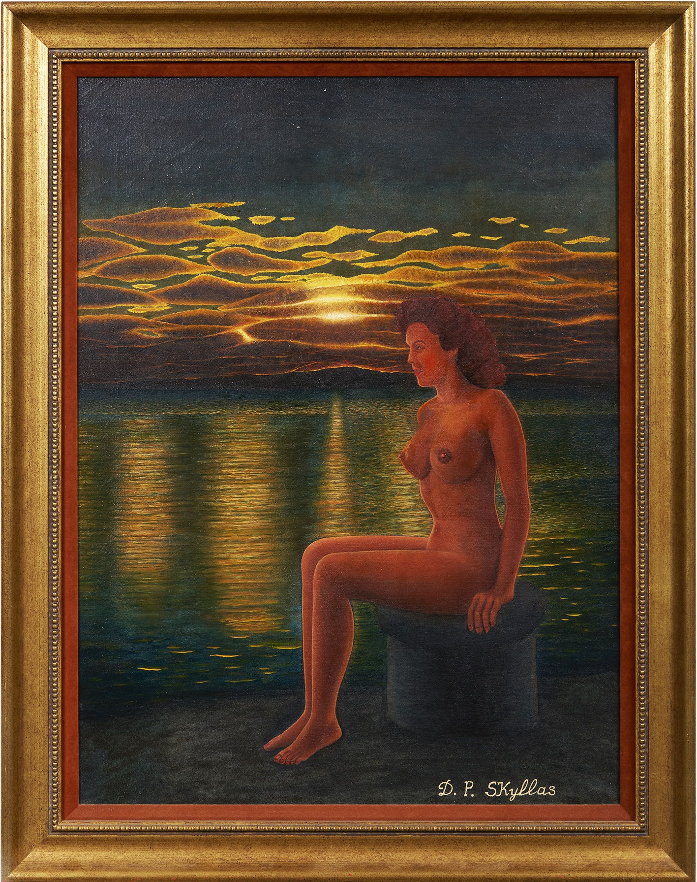 Drossos P. Skyllas Untitled (Seated Nude in Water Landscape), ca. 1955 Oil on canvas 24 x 18 1/2 in. (61 x 47 cm) (DS 4) POR