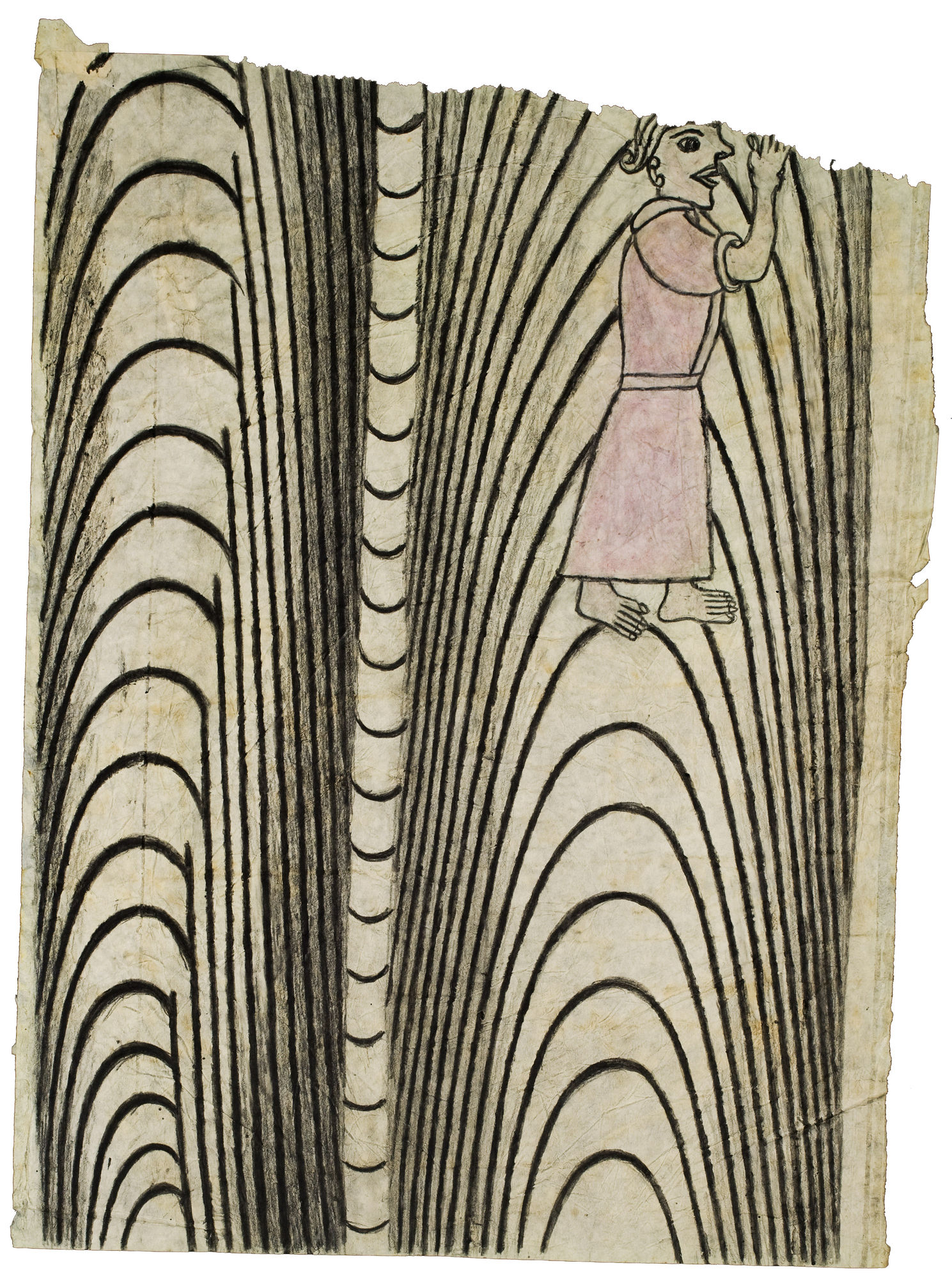 Untitled (Black and White Pattern with Woman in Pink Dress), ca. 1950-55 Graphite and tempera on paper 24 x 17.5 in. (61.0 x 44.5 cm) (NU 12x.334) $ 80,000