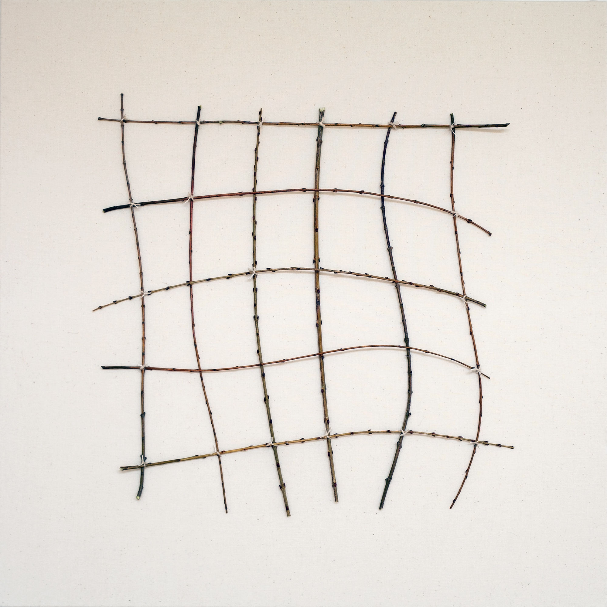 Bastienne Schmidt Wavering Grid, 2021 Cotton duck fabric with Nijiki sticks and thread. 24 x 24 in. (BS 302)