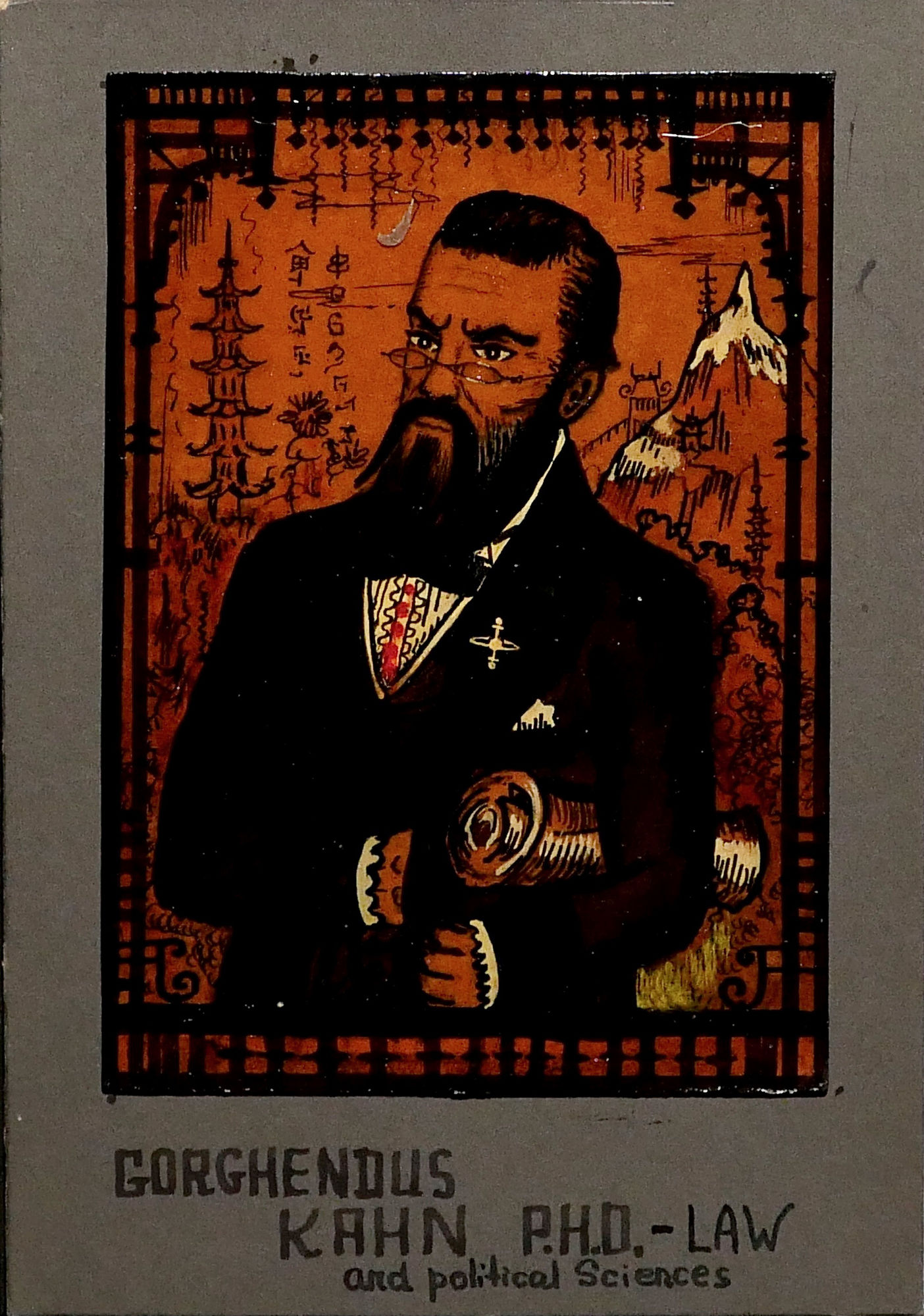 Gorghendus Kahn, PhD Law (portrait) ca. 1950 Ink, gouache on sketch paper glued to matte paper 6 3/4 x 4 1/2 in. (RK 124)