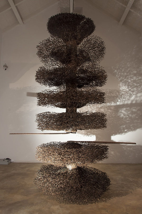 Sakshi Gupta | No Title (From the Series 'Become The Wind'), 2012 - 2013 | Metal scrap, motor, 364 x 126 cm