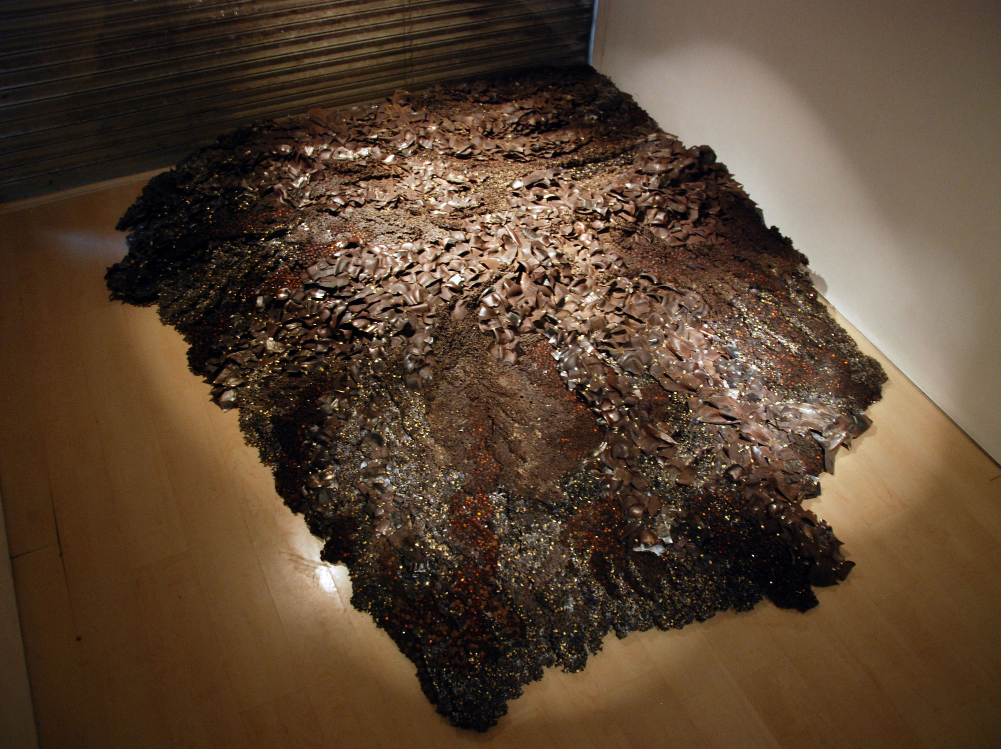 Sakshi Gupta, No Title, 2009 | Metal scrap, glass beads, motor mechanism, 318 x 273 x 24 cm