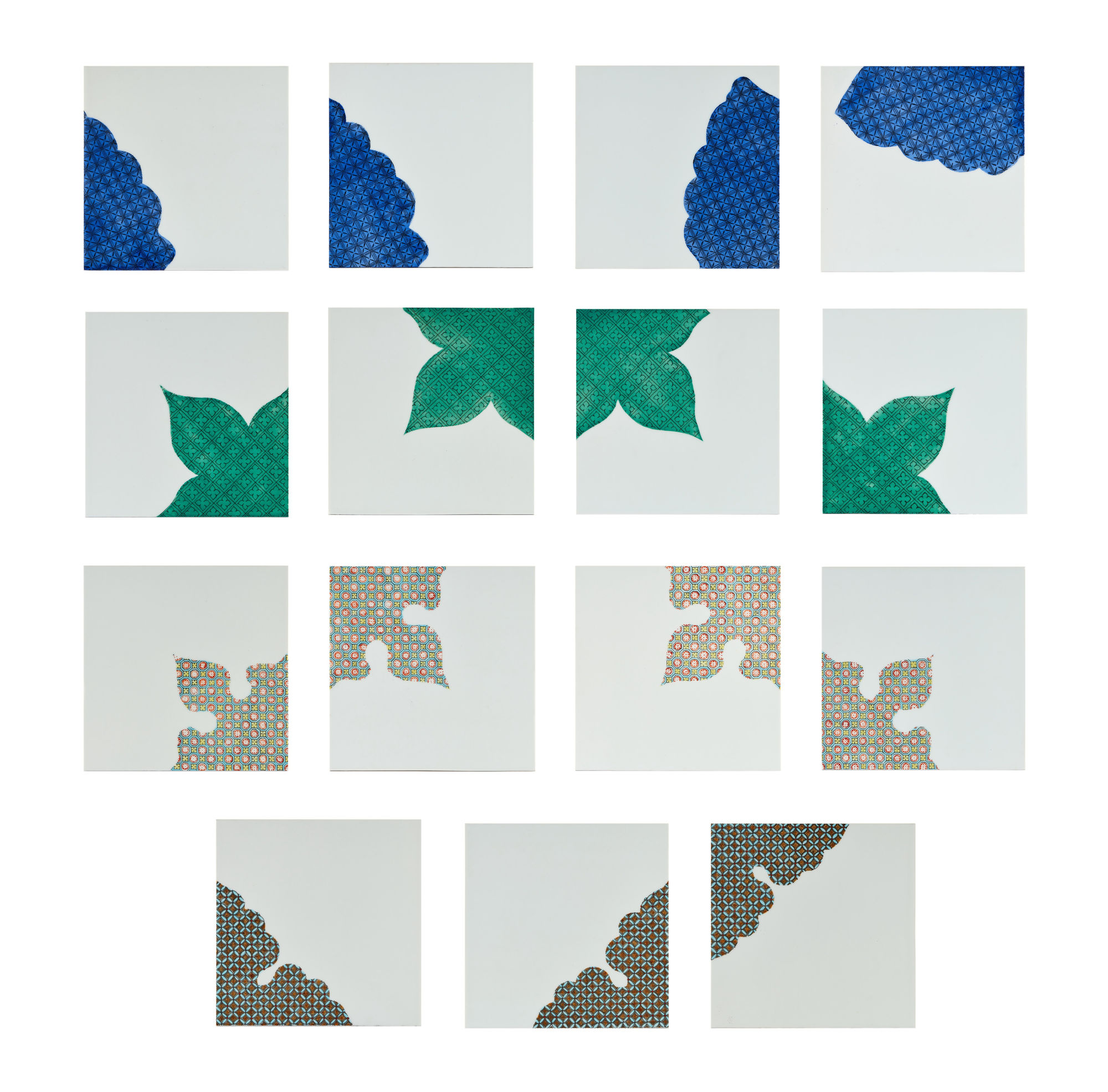 PRANEET SOI Guangzhou: Migration of Form, 2015 15 painted porcelain tiles 12 x 12 in each 30.5 x 30.5 cm each (PS012)