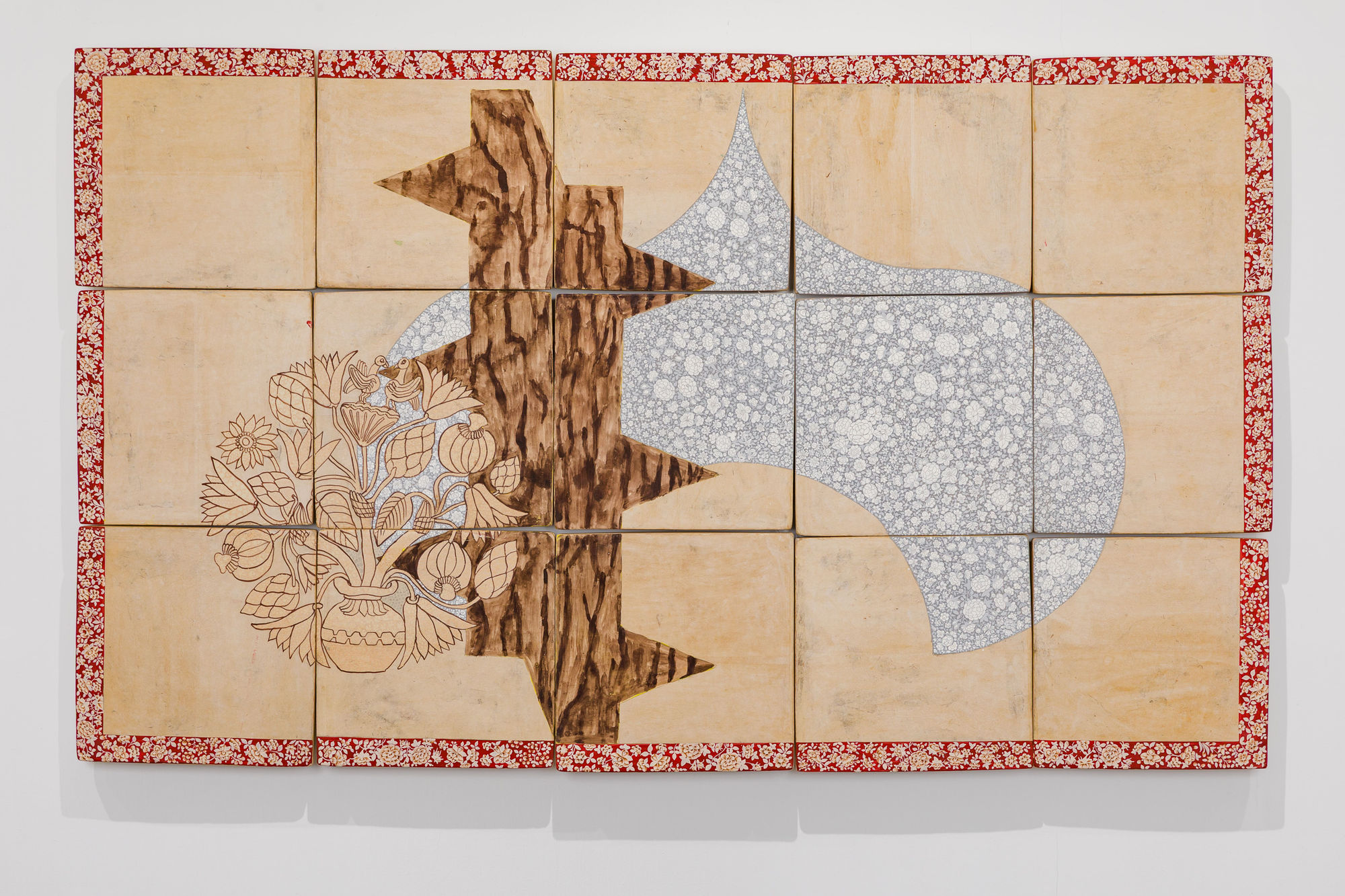 PRANEET SOI Landscape(s), 2023 Handmade papier-mache tiles, acrylic paint and UV matt varnish 30 x 50 in 76.2 x 127 cm (PS084)