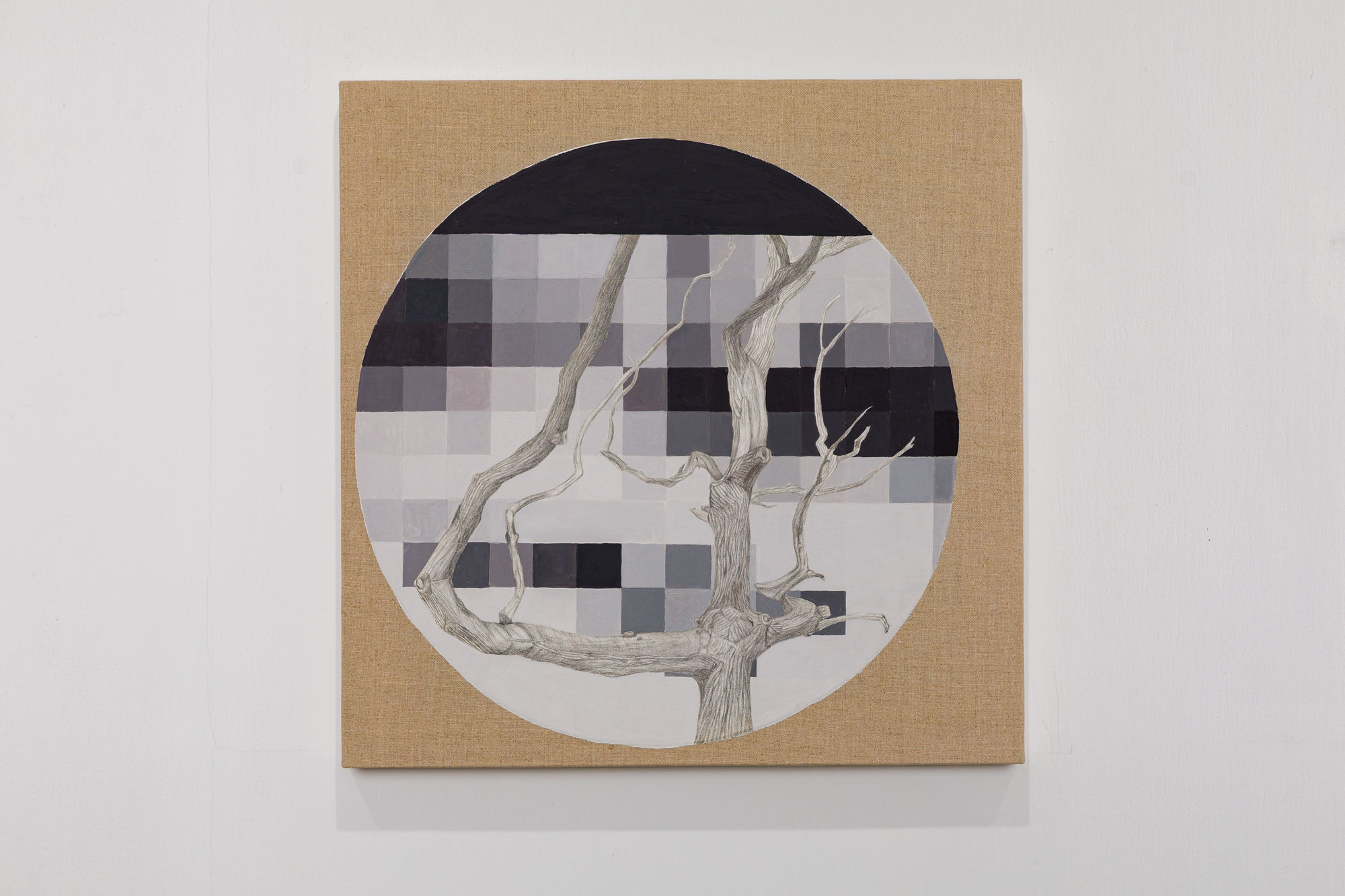 PRANEET SOI A Tree: A Winter Battlefield Outside Kharkiv, 2022 Acrylic, silverpoint on linen 19 3/4 x 19 3/4 in 50 x 50 cm (PS078)