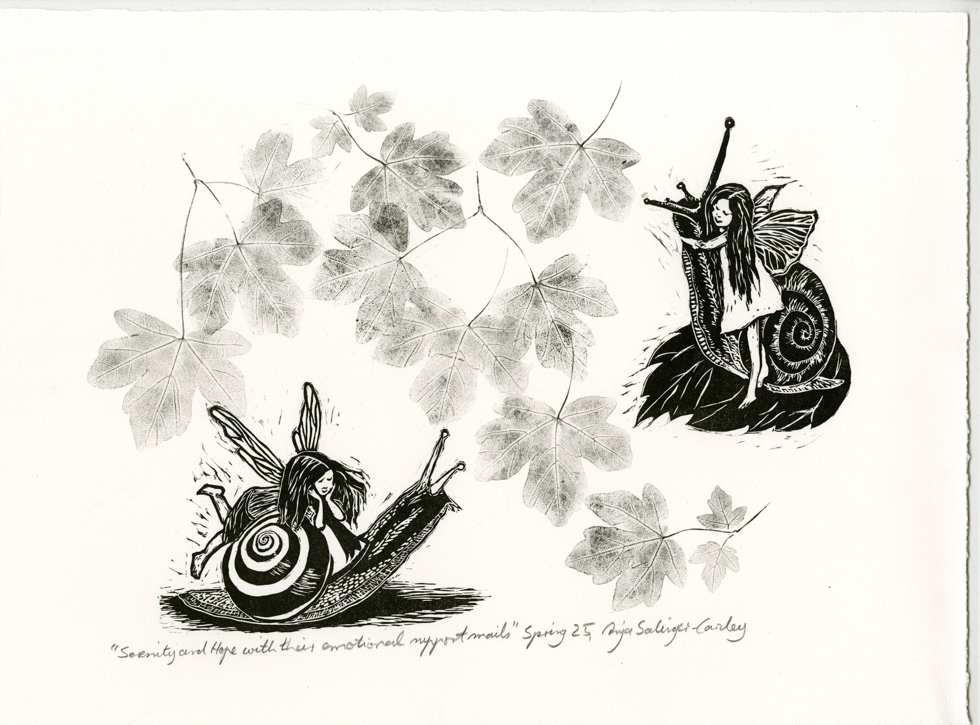 Anja Salinger-Carsley, Serenity and Hope with their Emotional Support Snails A3, 2025