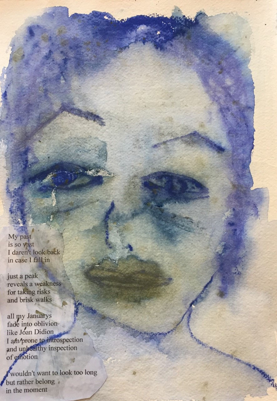Sipora Levy Self Portrait and Poem, 2019 Mixed media on khadi paper 28.5 x 37cm £900