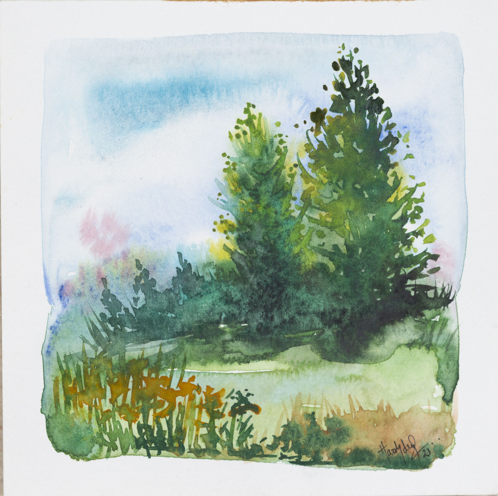 Harshdeep Kaur Wilderness Watercolour on paper 6 x 6 inches 2023
