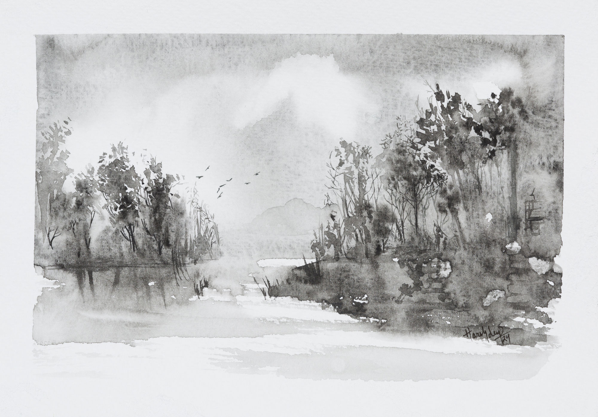 Harshdeep Kaur Village Outskirts Ink on paper 6 x 8.5 inches 2025