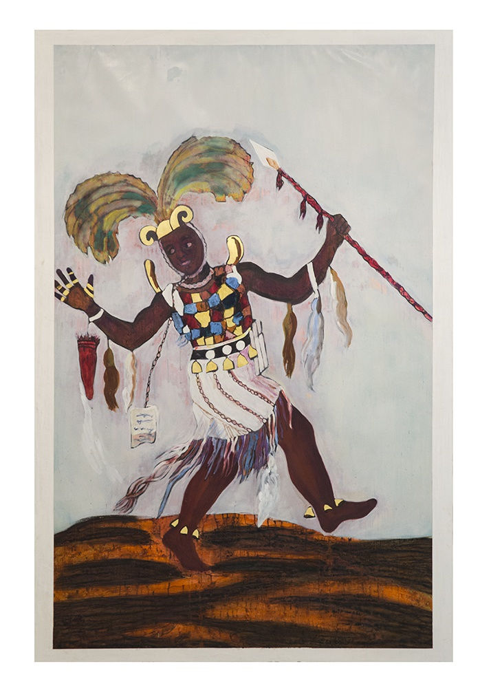 Godfried Donkor, Ashanti War Captain II, 2017, Oil, acrylic, ink and gold leaf on paper, 152 x 230 cm