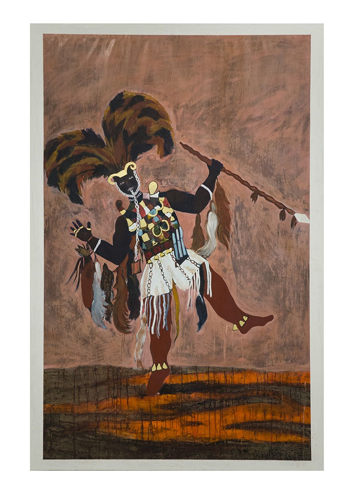 Ashanti War Captain III 2017 Oil Acrylic Ink And Gold Leaf On Paper 152 X 230 Cm