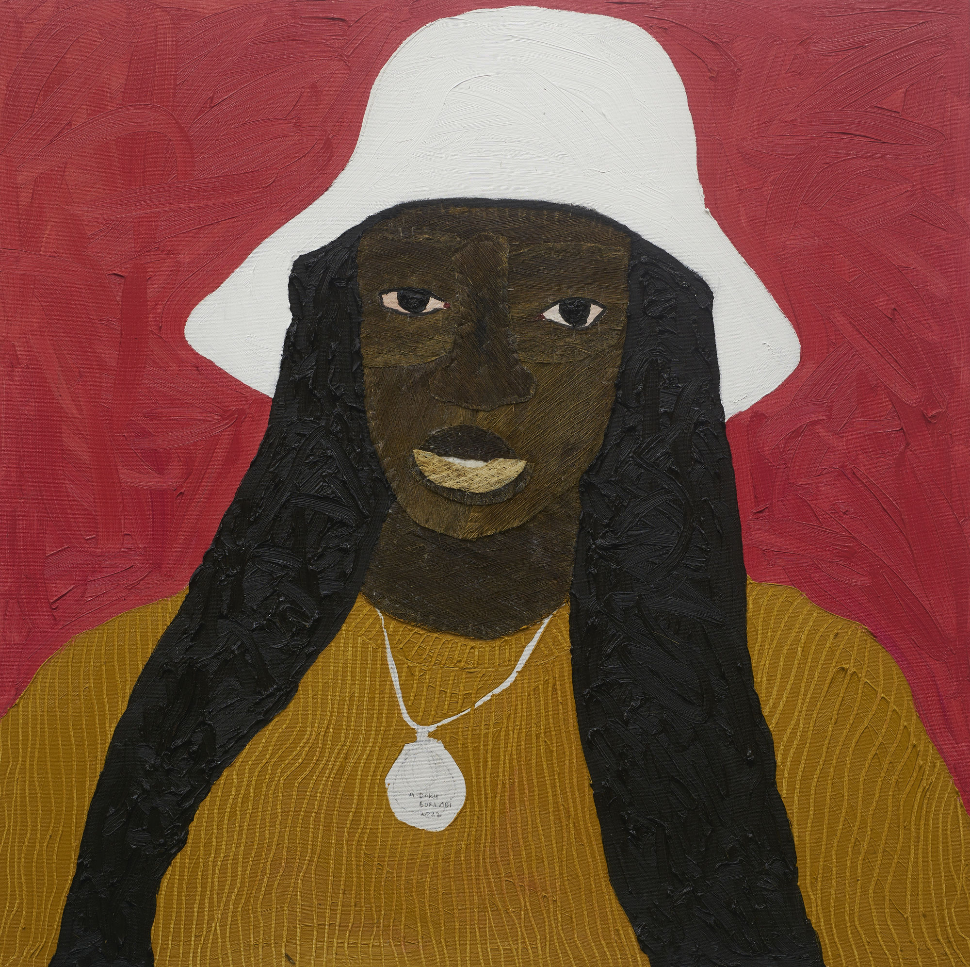 White Hat, 2022 Coconut Sheath and oil on canvas 70 x 70 cm / 27 1/2 x 27 1/2 in