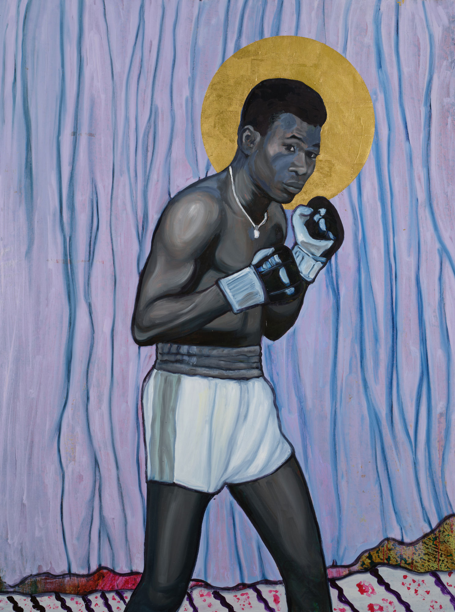 Godfried Donkor, St D. K. Poison, 2023, Oil, Acrylic and Gold Leaf on Paper