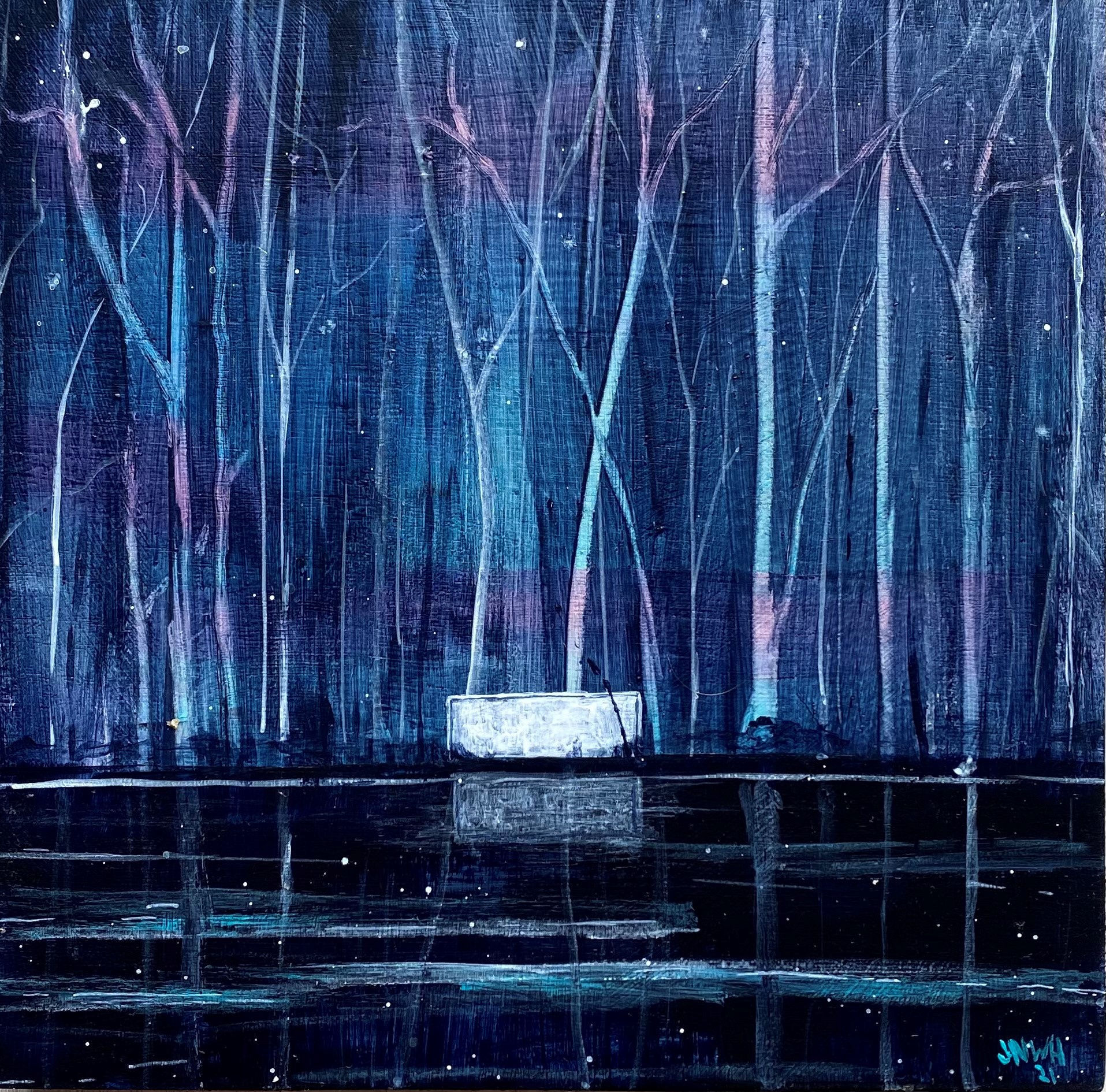 John Hainsworth, Come down to us', acrylic on board, 15 x 15 cm, 2021