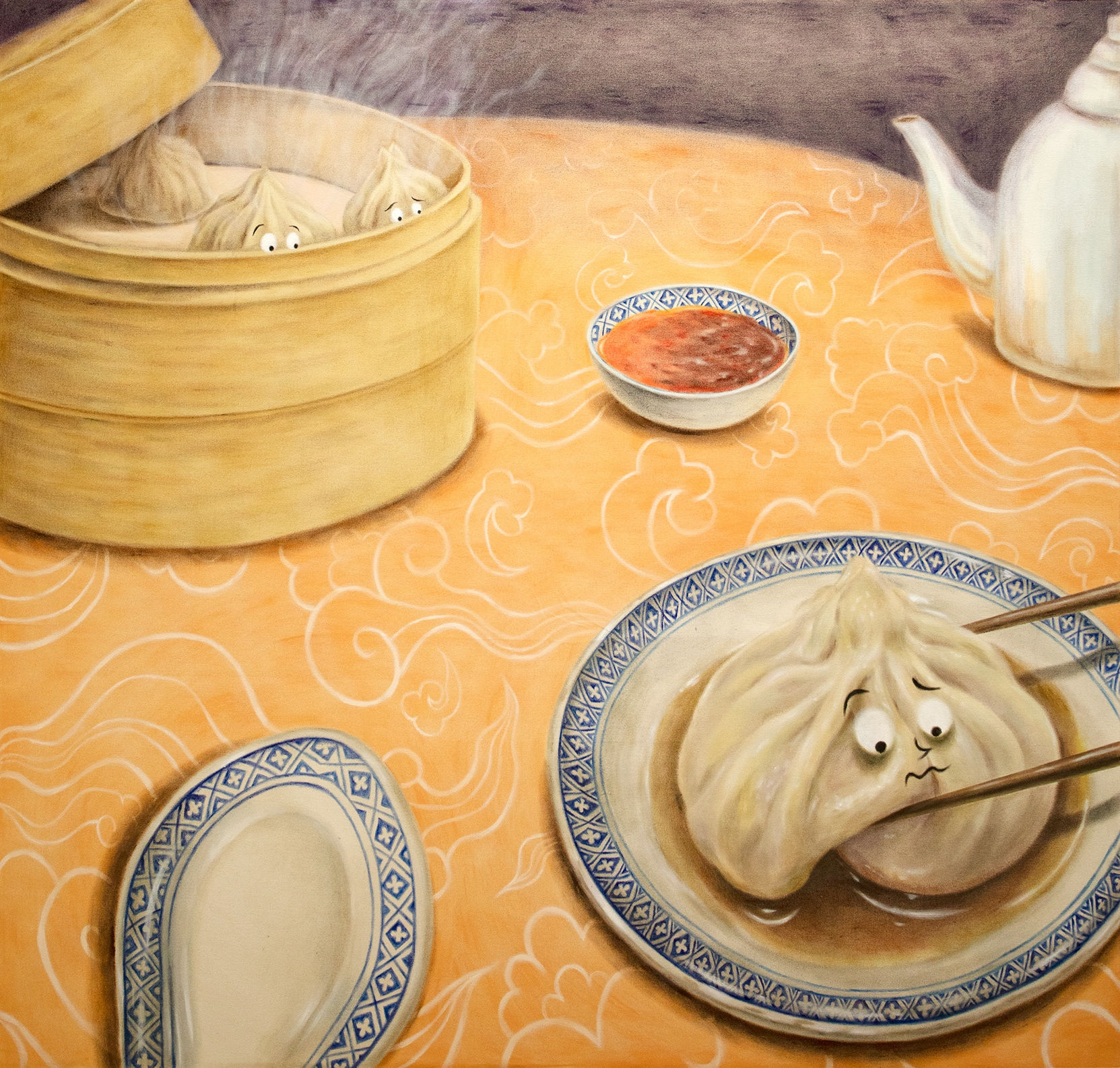 Minyoung Kim, Dumplings, 2022, Acrylic on canvas, 139 x 150 cm