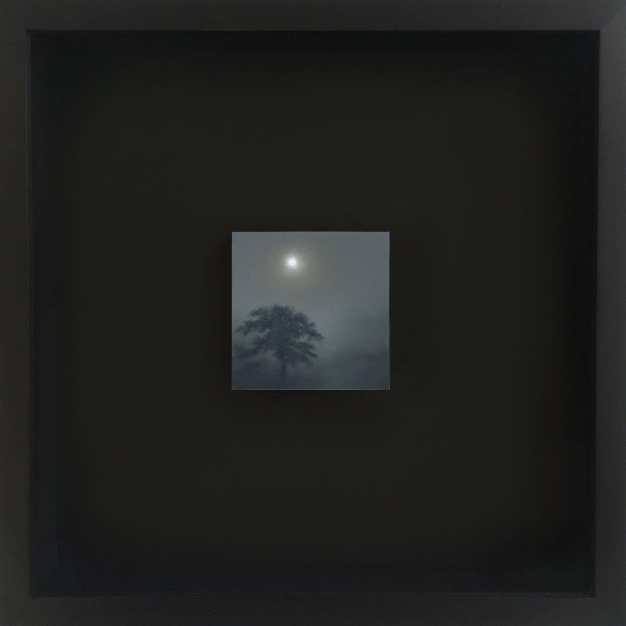 Miniature LVIX – Landscape Painting, oil on cast resin, 7.5 x 7.5 cm, 2020 Bespoke frame with AR/UV 29 x 29 cm