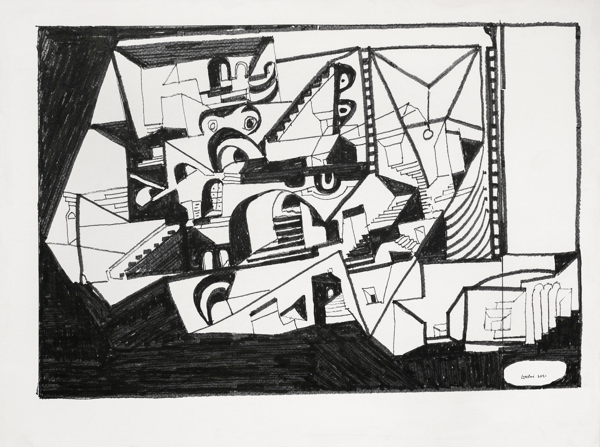 Balkrishna Doshi Untitled Mixed media on canvas 54 x 72 in | 137.25 x 183 cm 2021