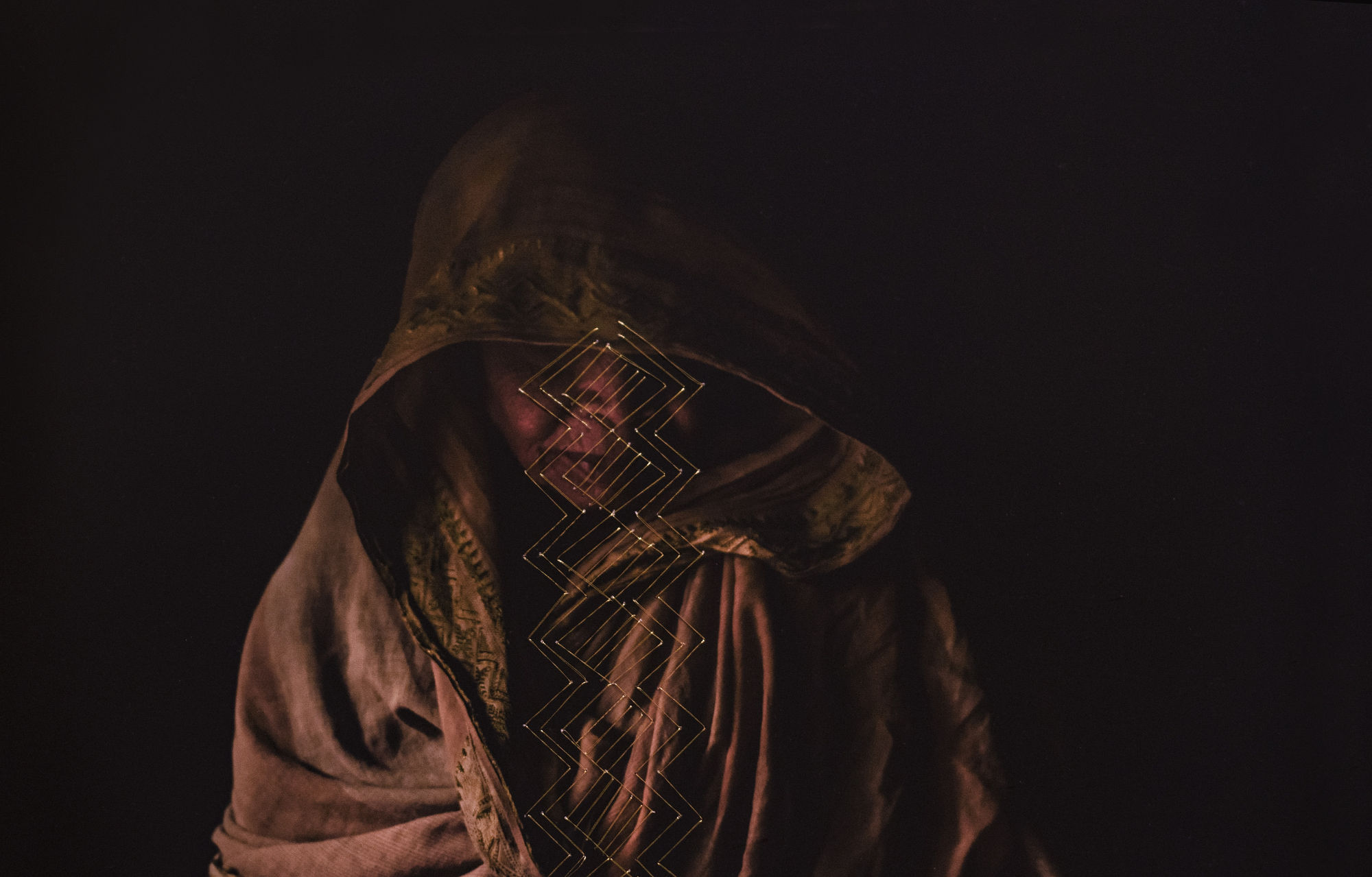 Ashfika Rahman Behula These Days Print of archival paper and golden silk thread