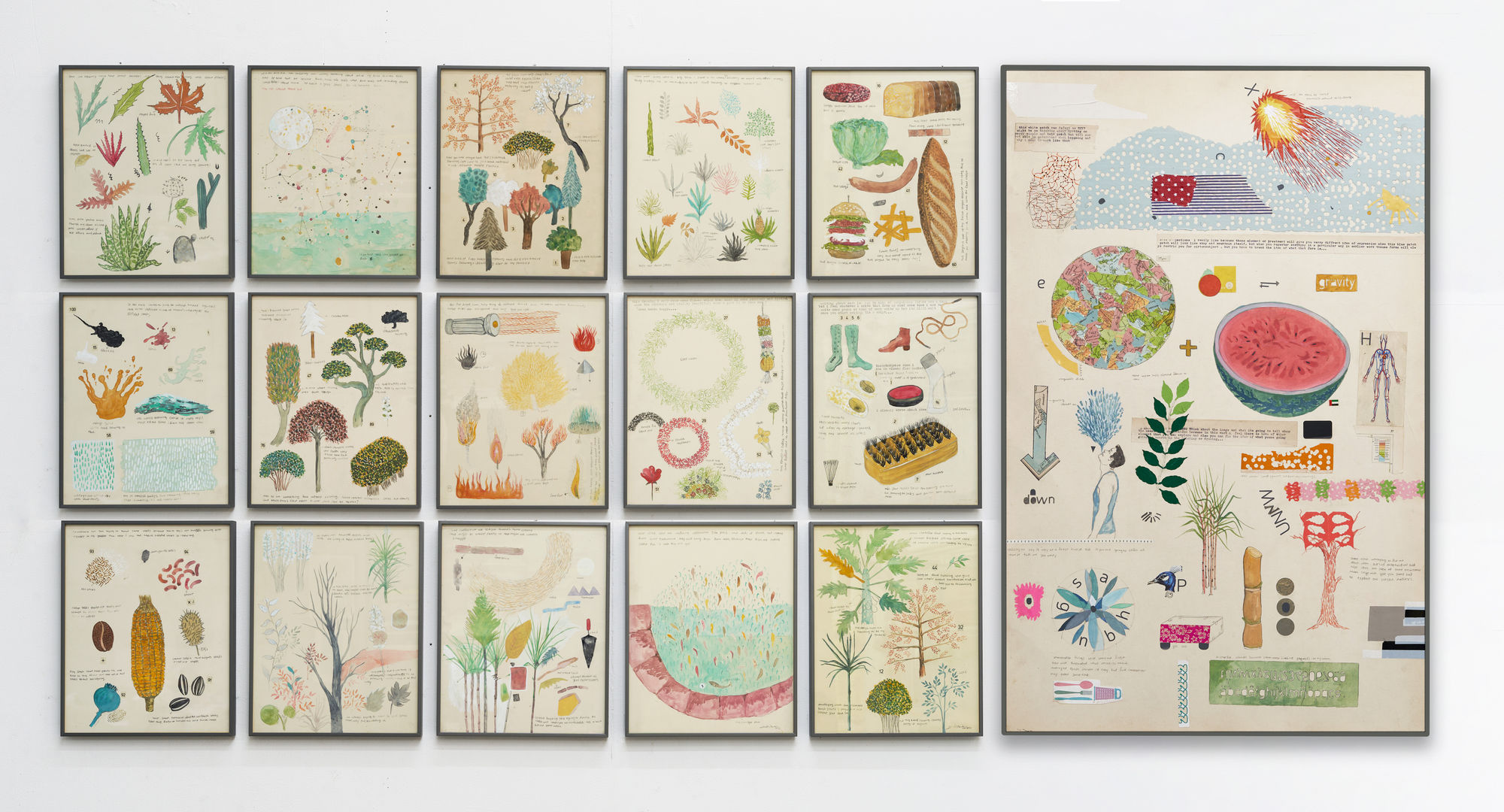 Shailesh BR World and Watermelon Poster colour, watercolour, ink, gift wrap and collage on silk-screen paper