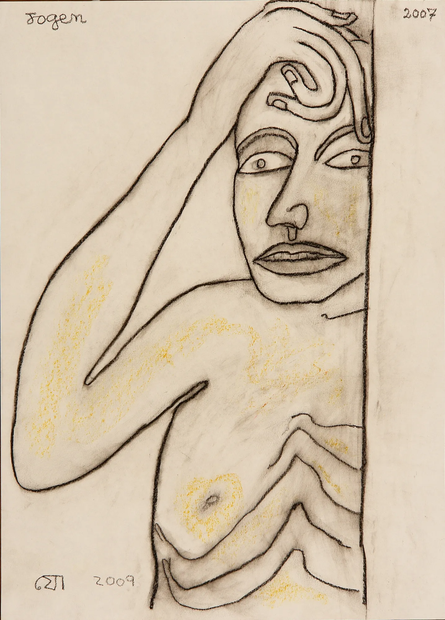 Jogen Chowdhury Man - peeping, 2007 Dry pastel black on paper 16.5 x 11.5 in