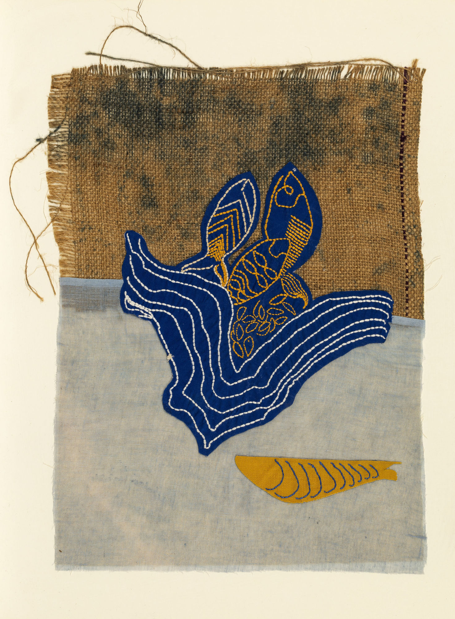 Meenakshi Nihalani Sindhu Banks, 2023 Muslin, jute textile, natural indigo dye, cotton thread handwork and Indian ink 12 x 16 in