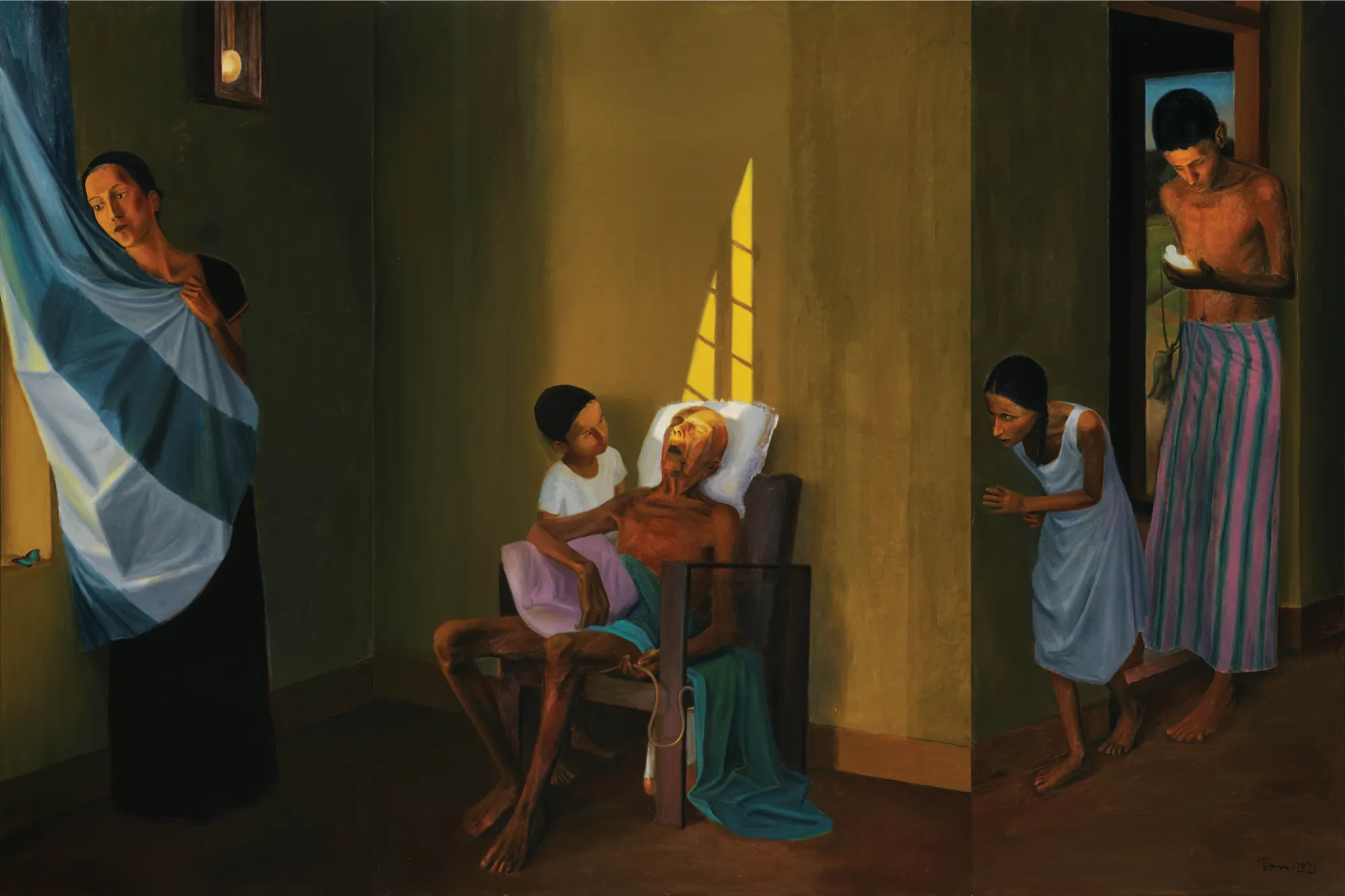 Tom Vattakuzhy The Evening Sleep of an Old Man, 2021 Oil on canvas 72 x 108 in