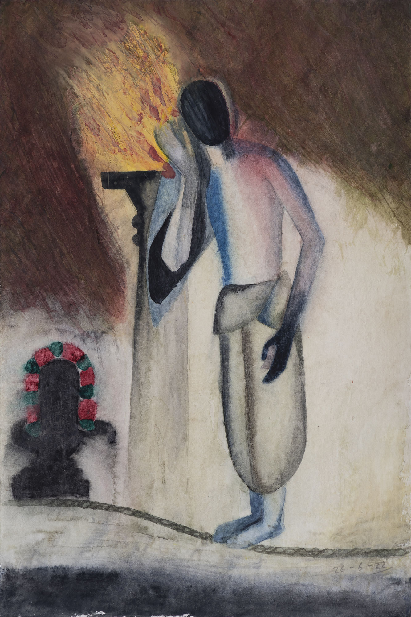 Atul Dodiya Nayanar – II (for David Shulman), 2022 Watercolour on paper 14 x 9.5 in