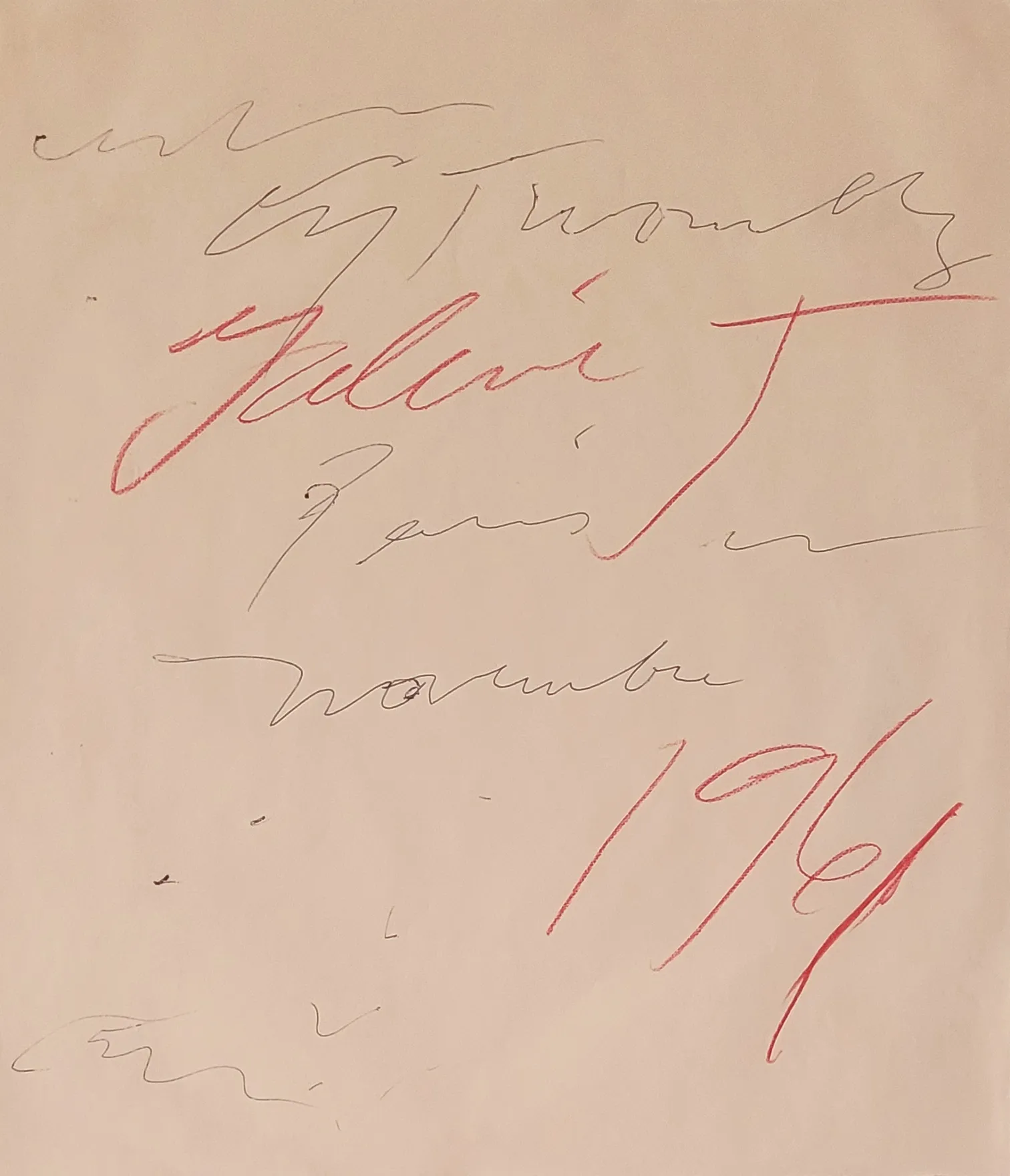 Cy Twombly Untitled ("Galerie J, Paris, Novembre 1961"), 1961 Stylo et crayon de couleur sur papier / Pen and coloured pencil on paper 29 x 25 cm