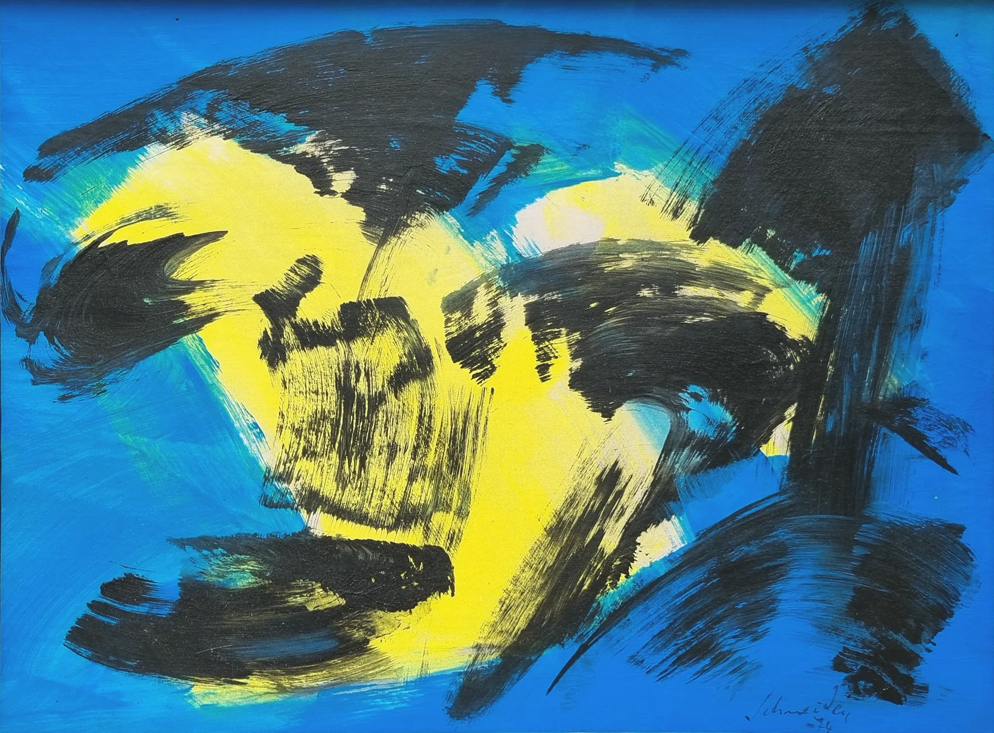 Gérard SCHNEIDER Sans titre 1974 Huile sur papier marouflé sur toile / Oil on paper mounted on canvas 54 x 75 cm