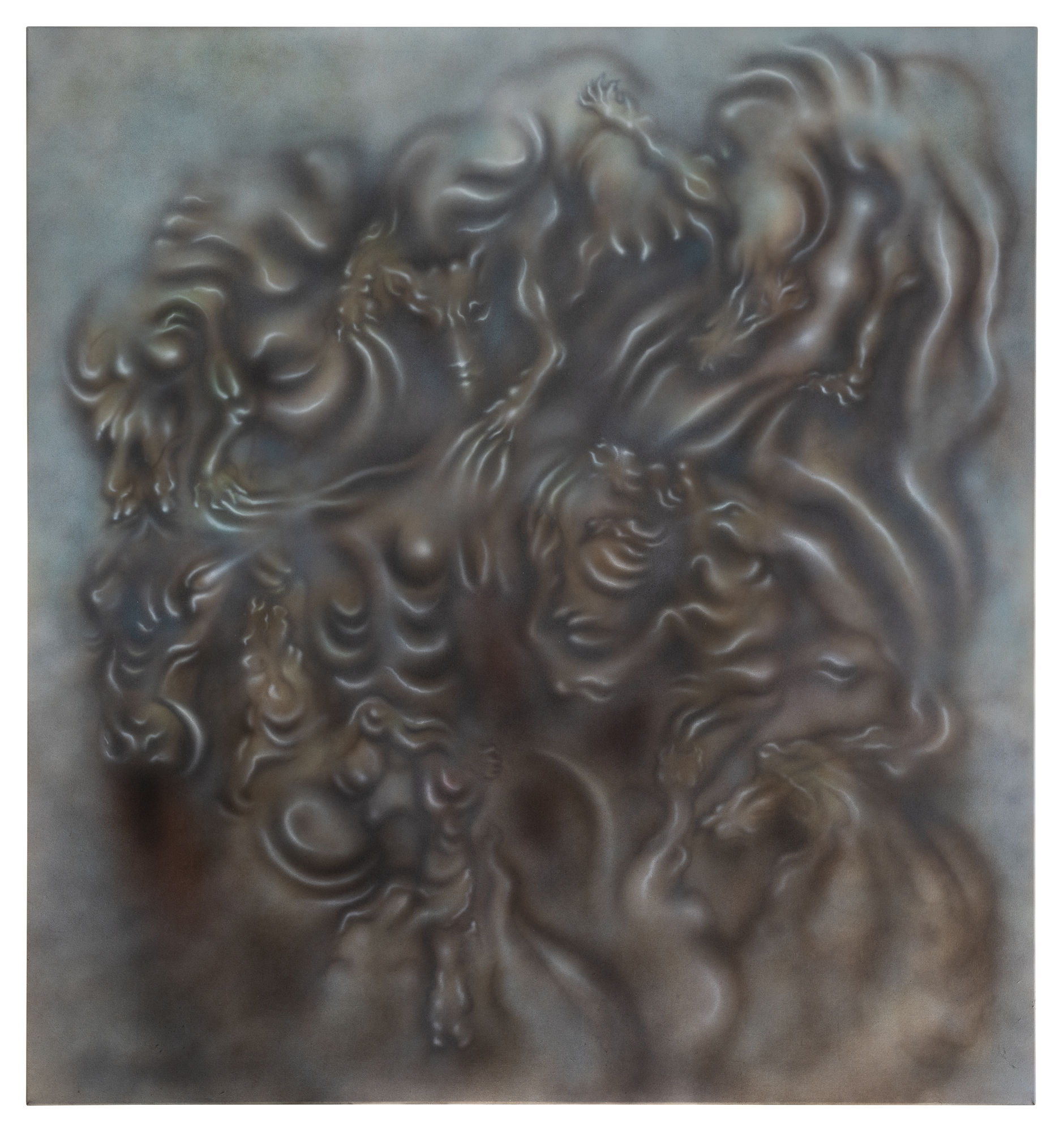 Veronika Hapchenko hunt (polowanie), 2022 Acrylic and ink on canvas 150 x 140 cm | 59 1/8 x 55 1/8 in (HAPC0023)