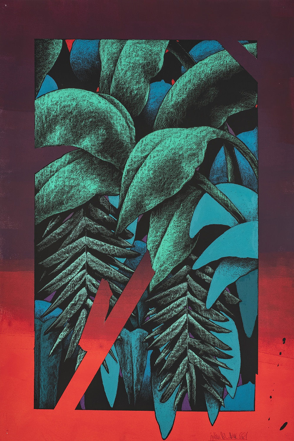 Julien Colombier, Escape, Purple Rush, acrylique et pastel gras sur papier marouflé sur toile, 120 x 80 cm