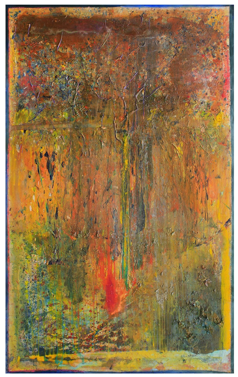 Frank Bowling, Green Borders, 2011, Oil and acrylic on collaged canvas, 304.8 x 190.5 cm, 120 x 75 in