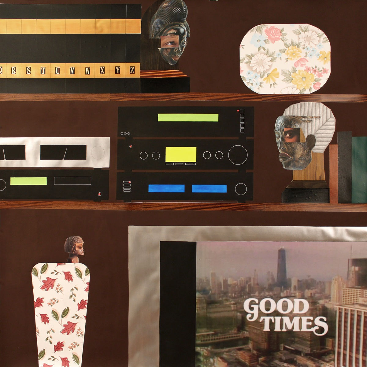 Derrick Adams, World Civ, 2013, mixed media collage on paper, framed: 137.5 x 137.5 x 5 cm, 54 1/8 x 54 1/8 x 2 in, Unframed Dimensions: 127 x 127 cm, 50 x 50 in