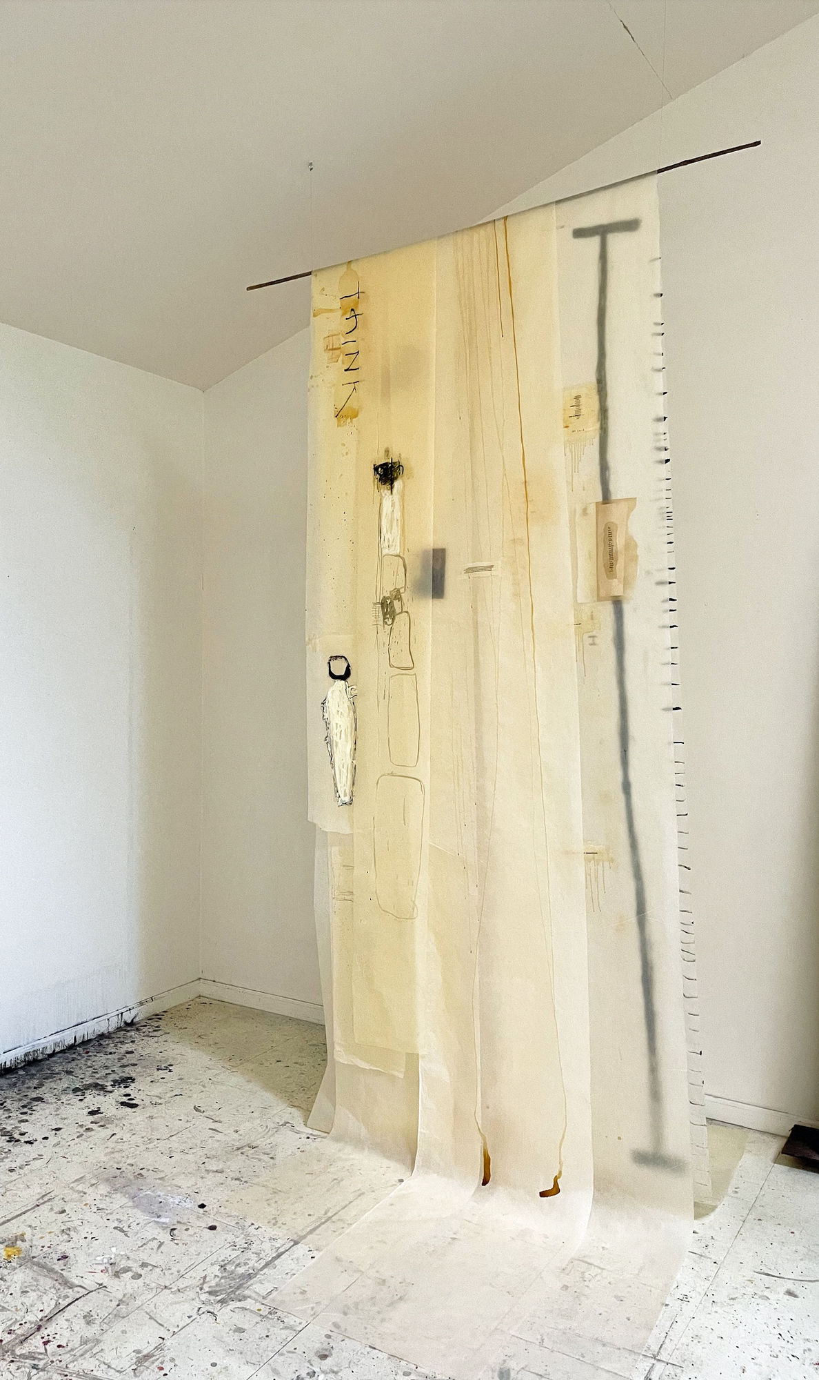 Melinda Stickney-Gibson PLACE mixed media on vellum with steel rod dimensions variable 2022