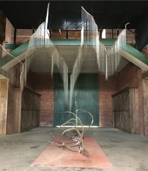 Millicent Young, When There Were Birds and Leviathan, installed in the Stanford White barn, Tivoli, NY.