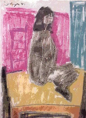 HUGO DACHINGER Nude Seated, 1941 White line technique/pastel on paper 55,5 x 39,5 cm