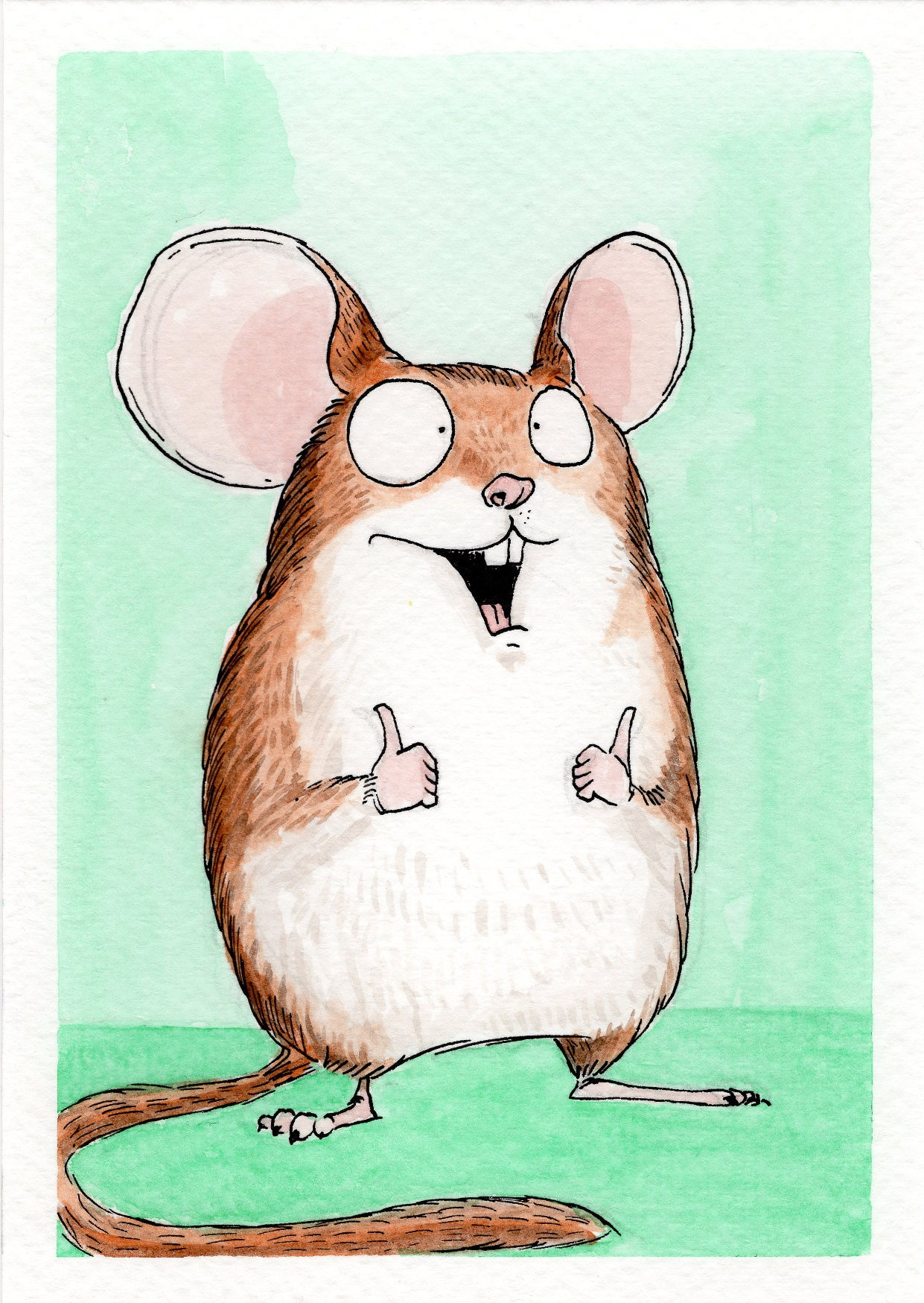 buy art by Artist Gary Miller, Giddy Monster, highlands Scotland Scottish watercolour ink animal stylized humerous alchemist gallery dingwall the names bean and i sure am keen mouse 2024 exhibition